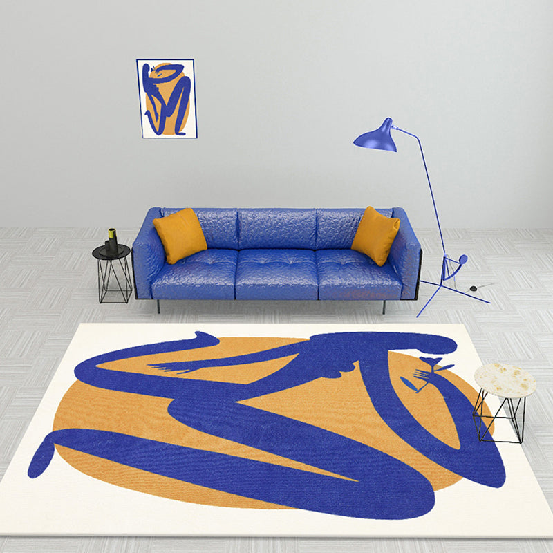 Lisslune | Blue and Orange Abstract Carpet Polyester Modern Carpet Washable Non-Slip Pet-Friendly Area Rug for the Living Room