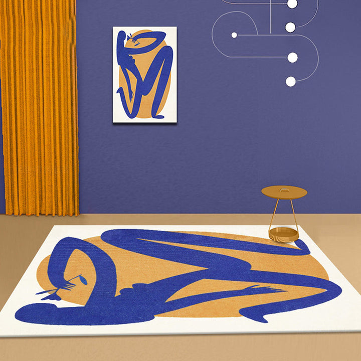 Lisslune | Blue and Orange Abstract Carpet Polyester Modern Carpet Washable Non-Slip Pet-Friendly Area Rug for the Living Room
