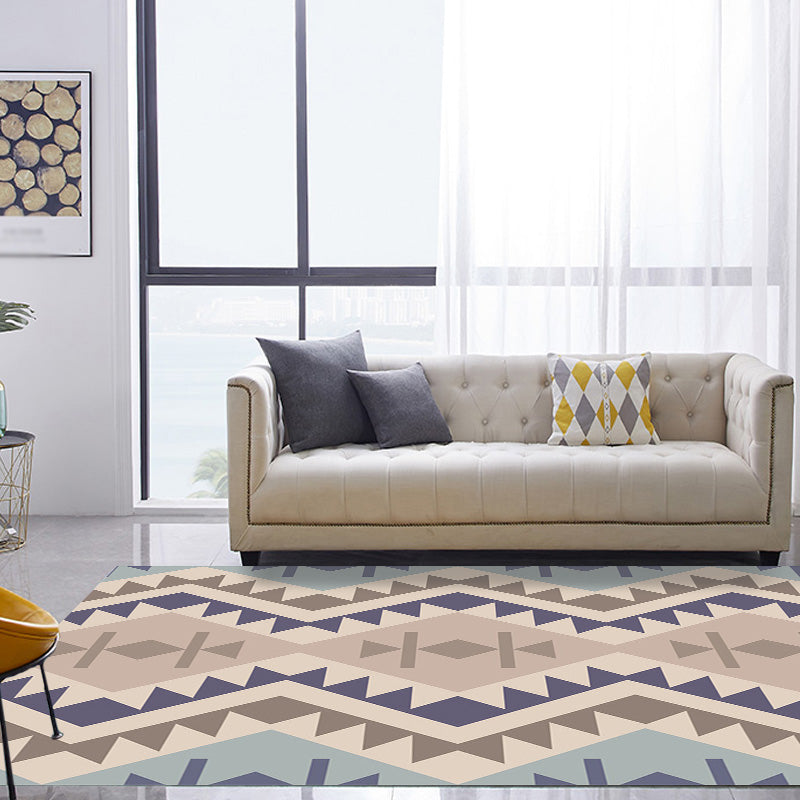 Lisslune | Southwest Tribal Geometric Pattern Rug Multicolor Polyester Rug Washable Pet-Friendly Non-Slip Rug for Living Room