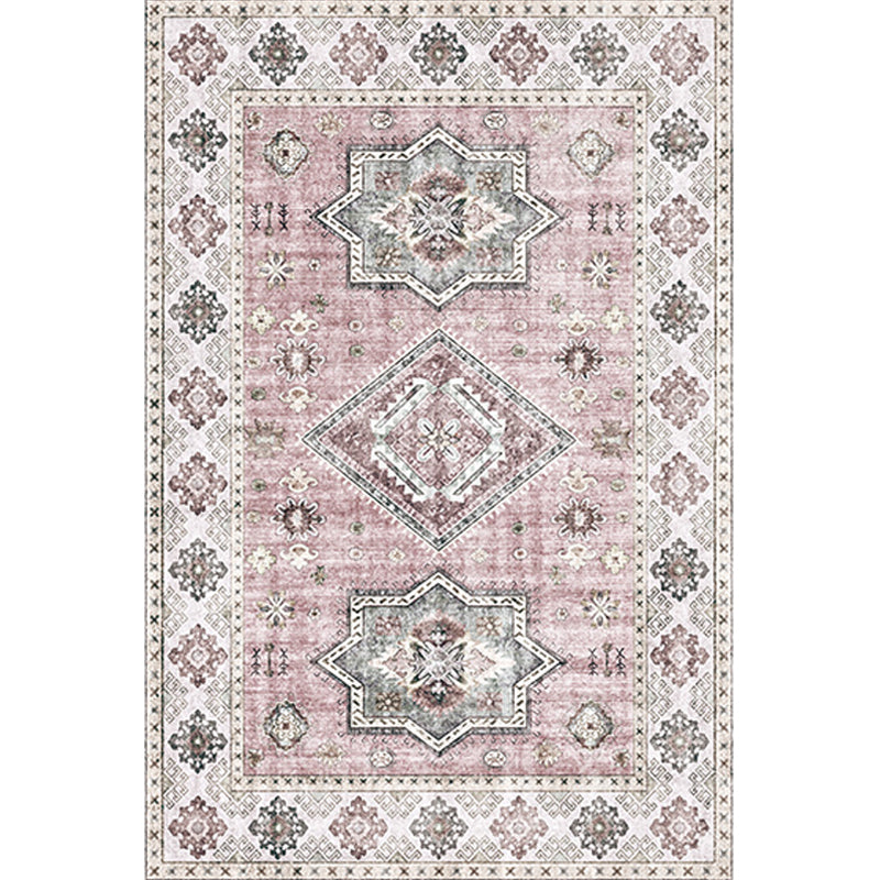 Lisslune | Retro Tribal Flower Pattern Rug Pink and Gray Polyester Rug Washable Pet-Friendly Non-Slip Rug for Living Room