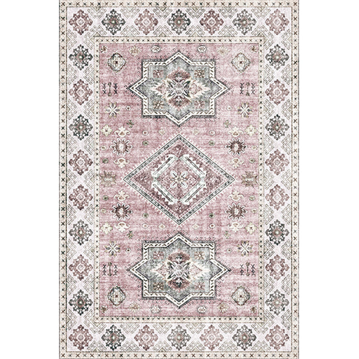 Lisslune | Retro Tribal Flower Pattern Rug Pink and Gray Polyester Rug Washable Pet-Friendly Non-Slip Rug for Living Room