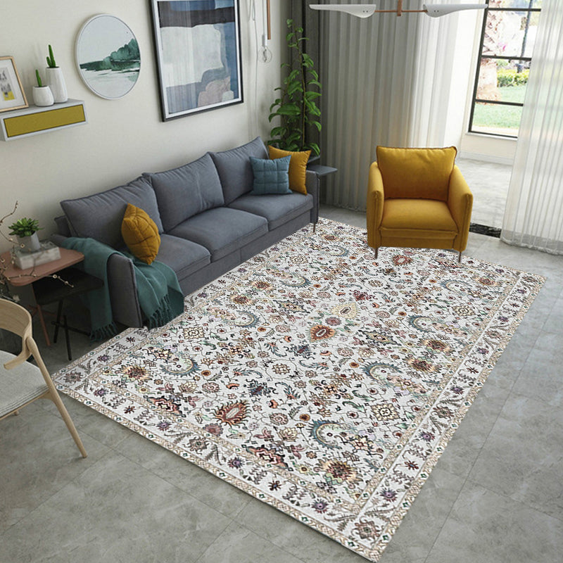 Lisslune | Retro Tribal Flower Pattern Rug Pink and Gray Polyester Rug Washable Pet-Friendly Non-Slip Rug for Living Room