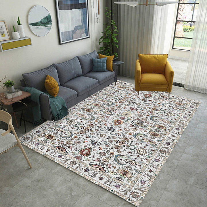 Lisslune | Retro Tribal Flower Pattern Rug Pink and Gray Polyester Rug Washable Pet-Friendly Non-Slip Rug for Living Room