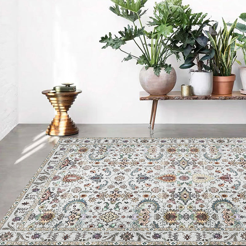 Lisslune | Retro Tribal Flower Pattern Rug Pink and Gray Polyester Rug Washable Pet-Friendly Non-Slip Rug for Living Room