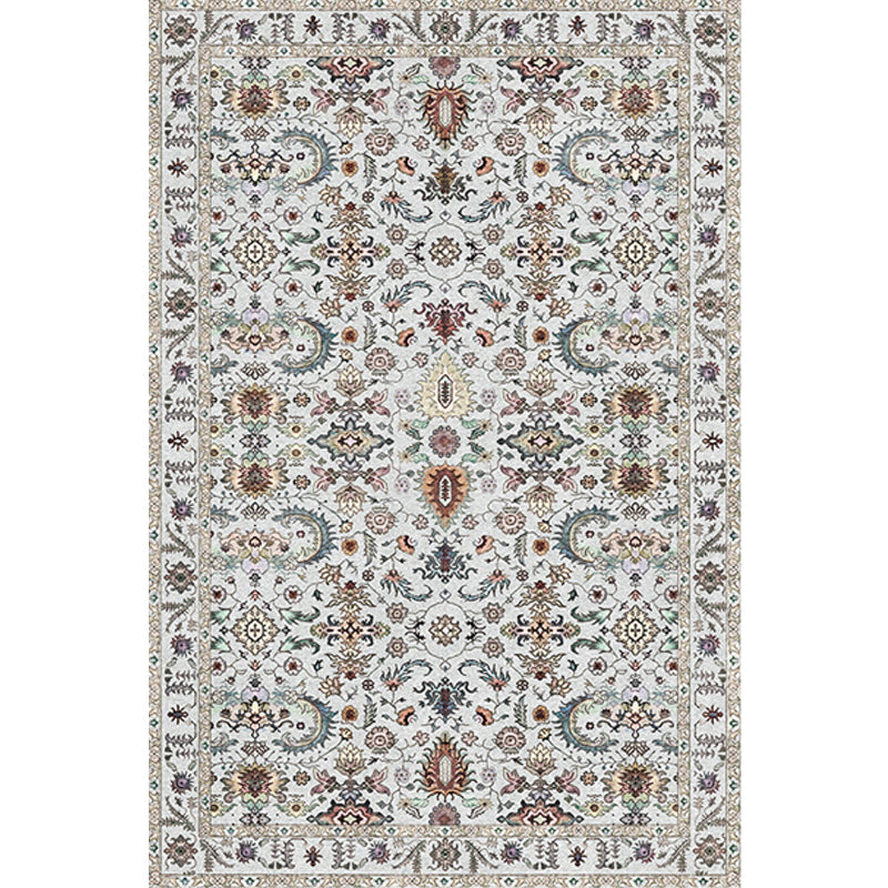 Lisslune | Retro Tribal Flower Pattern Rug Pink and Gray Polyester Rug Washable Pet-Friendly Non-Slip Rug for Living Room