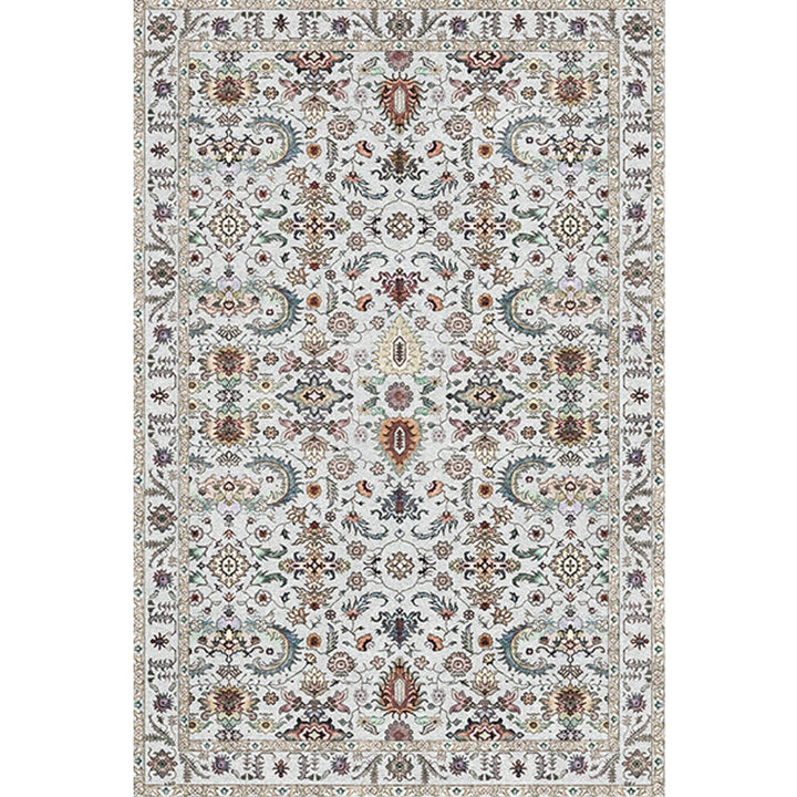 Lisslune | Retro Tribal Flower Pattern Rug Pink and Gray Polyester Rug Washable Pet-Friendly Non-Slip Rug for Living Room
