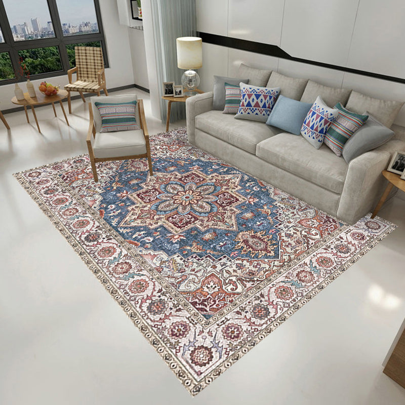 Lisslune | Retro Tribal Flower Pattern Rug Pink and Gray Polyester Rug Washable Pet-Friendly Non-Slip Rug for Living Room