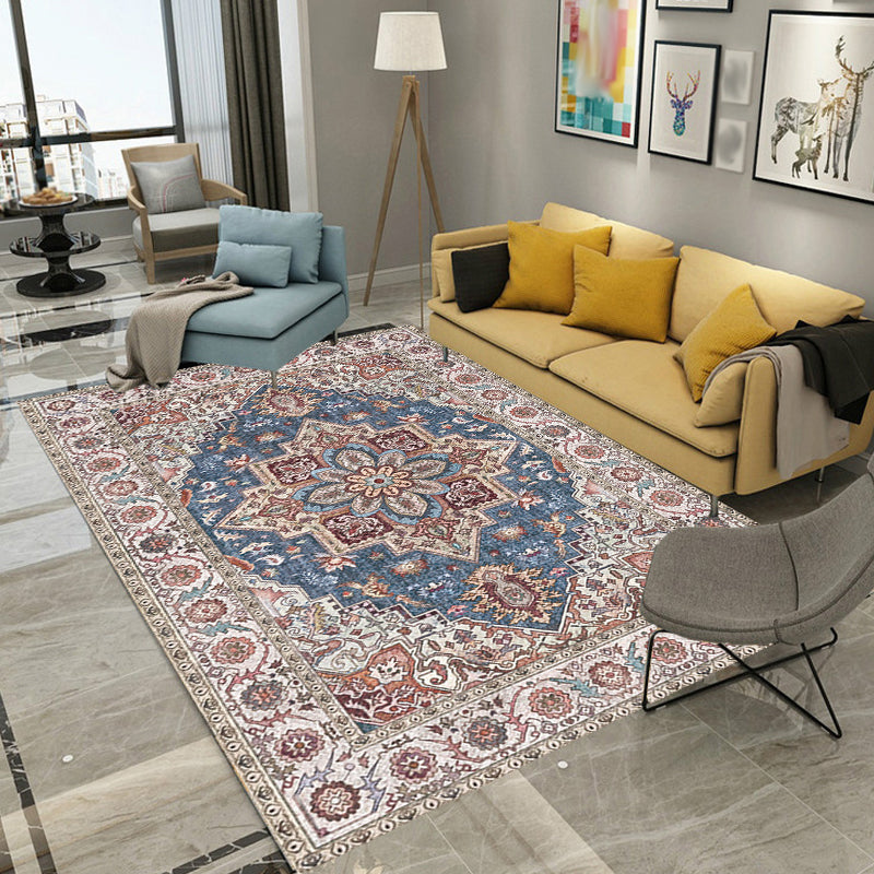Lisslune | Retro Tribal Flower Pattern Rug Pink and Gray Polyester Rug Washable Pet-Friendly Non-Slip Rug for Living Room