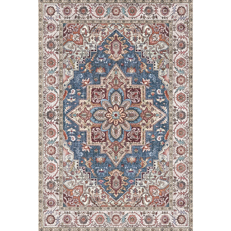 Lisslune | Retro Tribal Flower Pattern Rug Pink and Gray Polyester Rug Washable Pet-Friendly Non-Slip Rug for Living Room