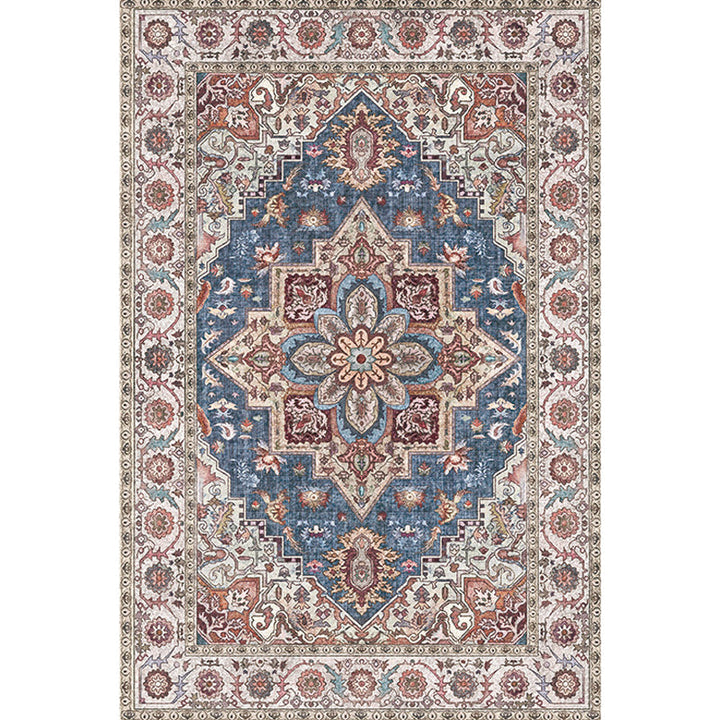 Lisslune | Retro Tribal Flower Pattern Rug Pink and Gray Polyester Rug Washable Pet-Friendly Non-Slip Rug for Living Room