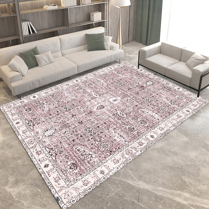 Lisslune | Retro Tribal Flower Pattern Rug Pink and Gray Polyester Rug Washable Pet-Friendly Non-Slip Rug for Living Room