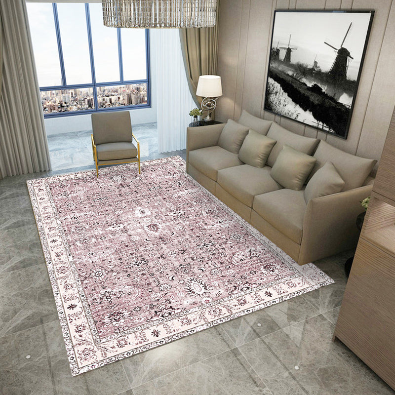 Lisslune | Retro Tribal Flower Pattern Rug Pink and Gray Polyester Rug Washable Pet-Friendly Non-Slip Rug for Living Room