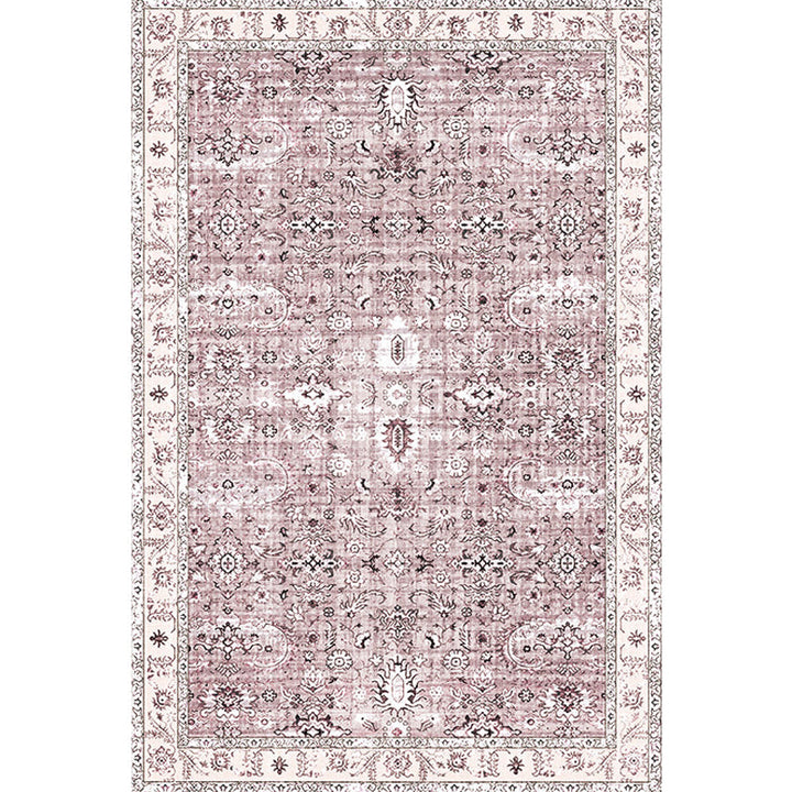 Lisslune | Retro Tribal Flower Pattern Rug Pink and Gray Polyester Rug Washable Pet-Friendly Non-Slip Rug for Living Room