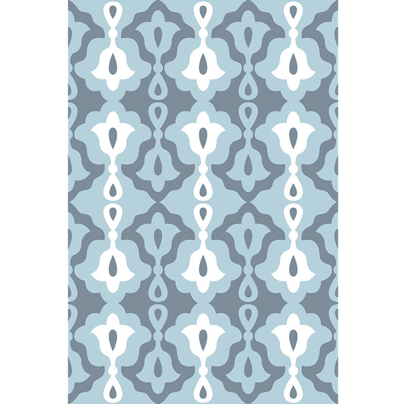 Lisslune | Retro-geometric floral pattern rug blue and green southwest rug polyester pet-friendly non-slip back washable area rug for living room