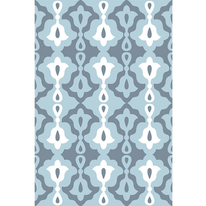 Lisslune | Retro-geometric floral pattern rug blue and green southwest rug polyester pet-friendly non-slip back washable area rug for living room