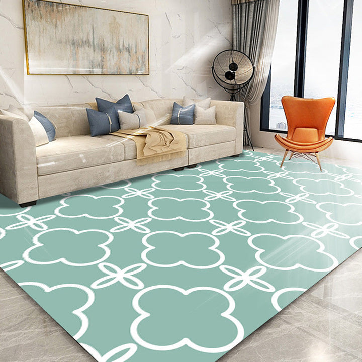 Lisslune | Retro-geometric floral pattern rug blue and green southwest rug polyester pet-friendly non-slip back washable area rug for living room
