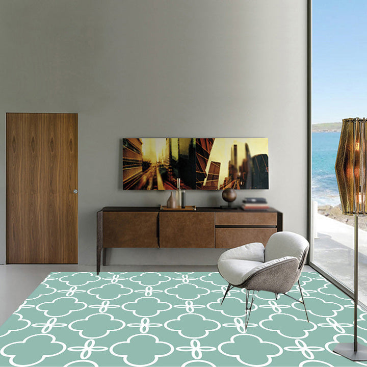 Lisslune | Retro-geometric floral pattern rug blue and green southwest rug polyester pet-friendly non-slip back washable area rug for living room