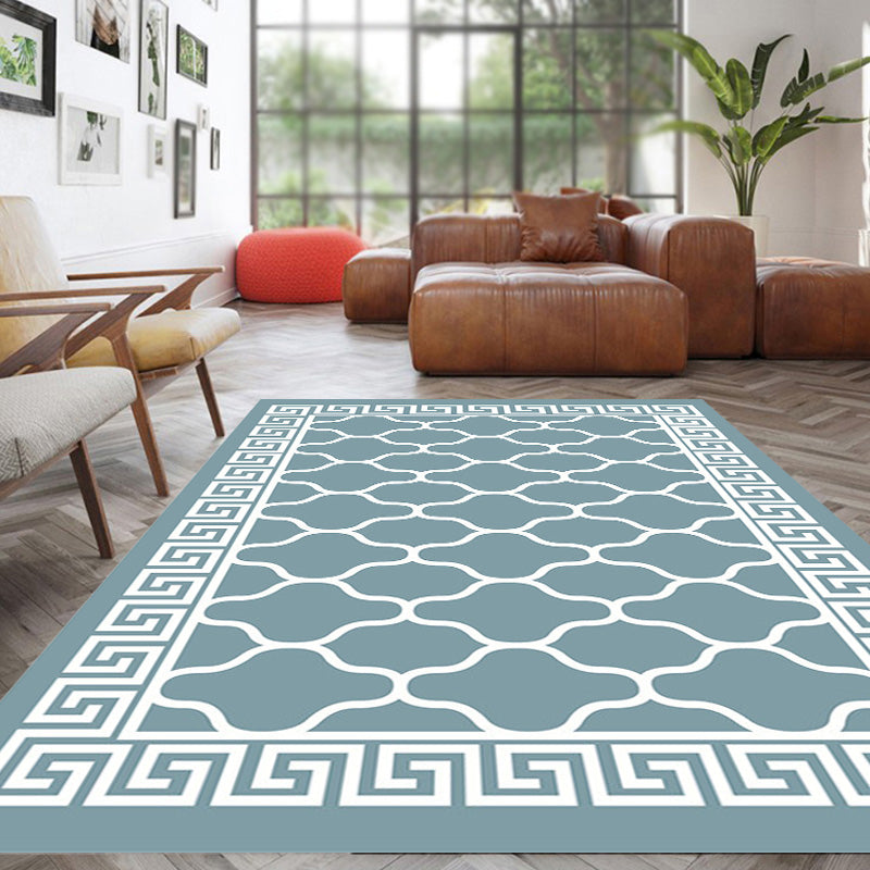 Lisslune | Retro-geometric floral pattern rug blue and green southwest rug polyester pet-friendly non-slip back washable area rug for living room