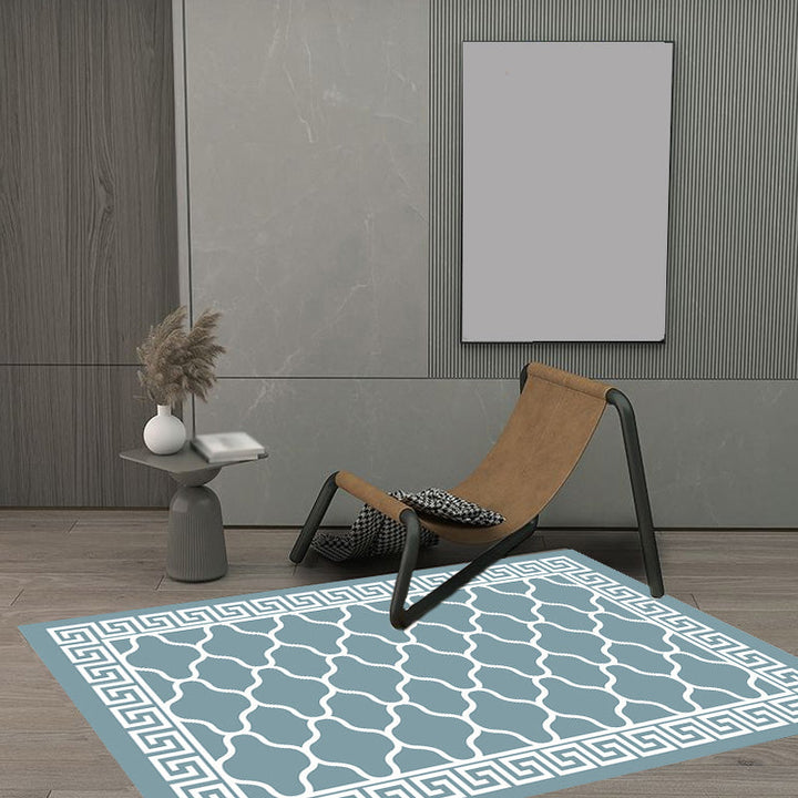 Lisslune | Retro-geometric floral pattern rug blue and green southwest rug polyester pet-friendly non-slip back washable area rug for living room