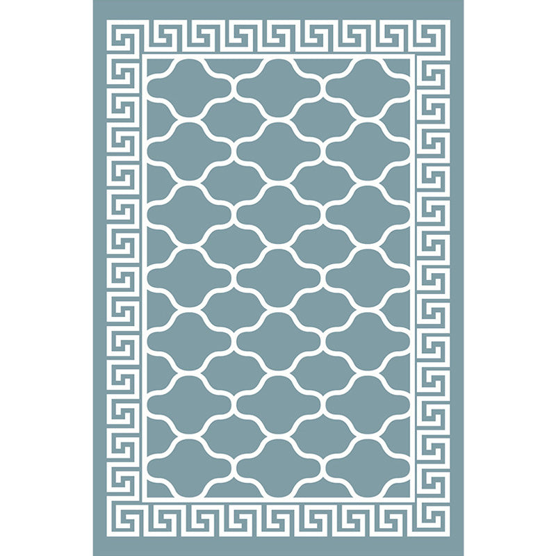 Lisslune | Retro-geometric floral pattern rug blue and green southwest rug polyester pet-friendly non-slip back washable area rug for living room