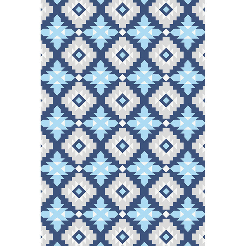 Lisslune | Retro-geometric floral pattern rug blue and green southwest rug polyester pet-friendly non-slip back washable area rug for living room
