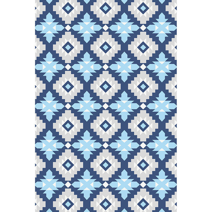 Lisslune | Retro-geometric floral pattern rug blue and green southwest rug polyester pet-friendly non-slip back washable area rug for living room