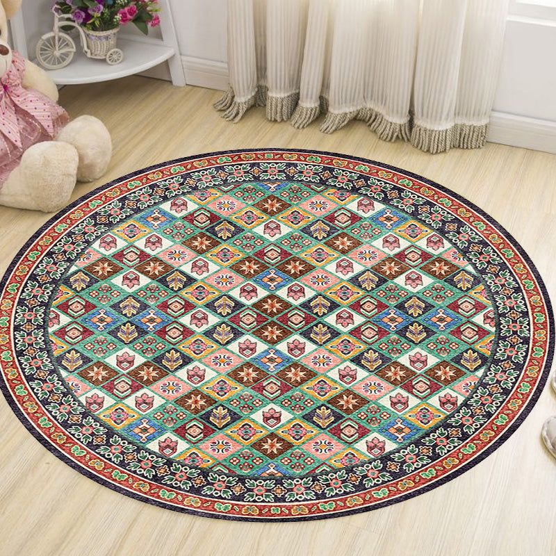 Lisslune | Unique Tribal Diamond Pattern Rug Multicolored Moroccan Rug Polyester Pet-Friendly Non-Slip Back Washing Machine Safe Rug for the Living Room