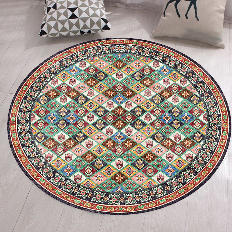Lisslune | Unique Tribal Diamond Pattern Rug Multicolored Moroccan Rug Polyester Pet-Friendly Non-Slip Back Washing Machine Safe Rug for the Living Room