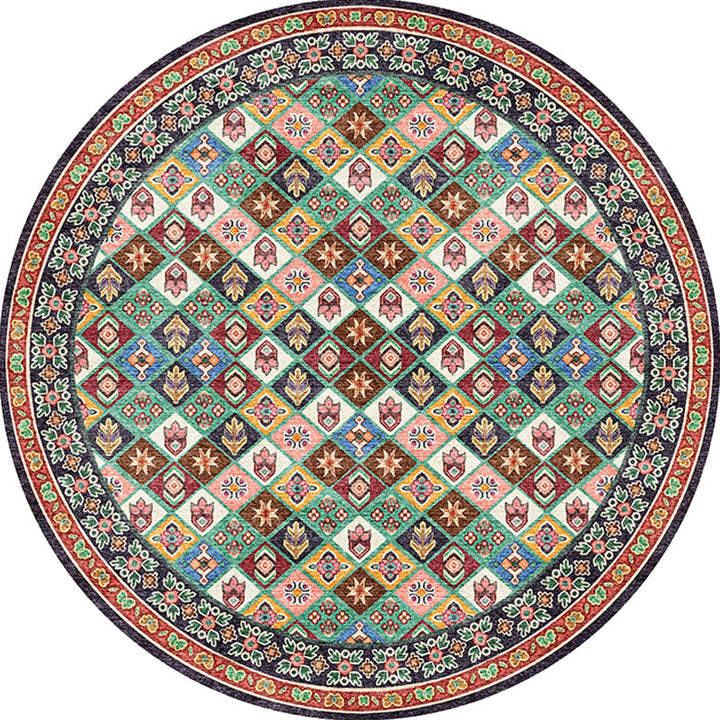 Lisslune | Unique Tribal Diamond Pattern Rug Multicolored Moroccan Rug Polyester Pet-Friendly Non-Slip Back Washing Machine Safe Rug for the Living Room