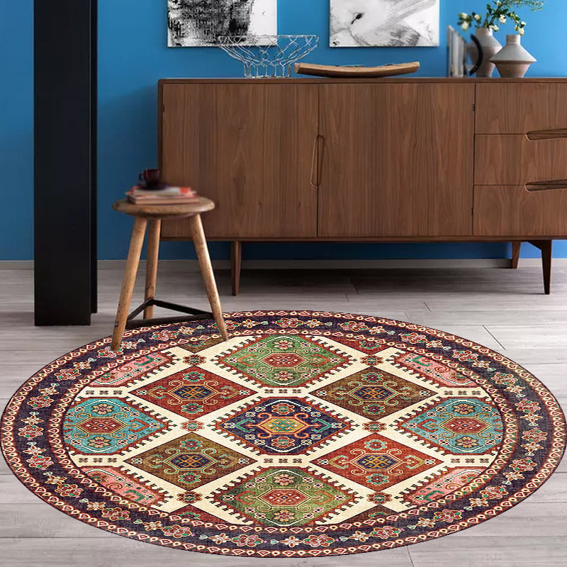 Lisslune | Unique Tribal Diamond Pattern Rug Multicolored Moroccan Rug Polyester Pet-Friendly Non-Slip Back Washing Machine Safe Rug for the Living Room