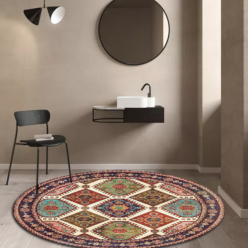 Lisslune | Unique Tribal Diamond Pattern Rug Multicolored Moroccan Rug Polyester Pet-Friendly Non-Slip Back Washing Machine Safe Rug for the Living Room