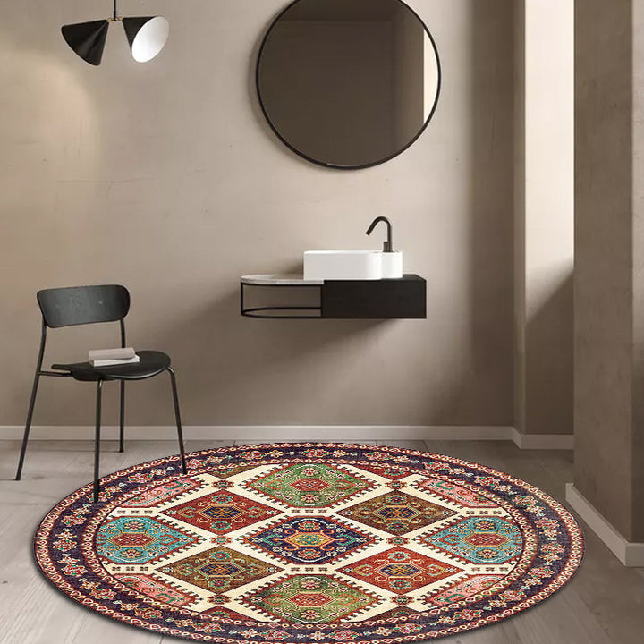 Lisslune | Unique Tribal Diamond Pattern Rug Multicolored Moroccan Rug Polyester Pet-Friendly Non-Slip Back Washing Machine Safe Rug for the Living Room