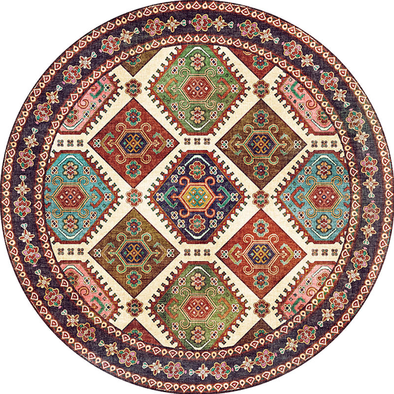 Lisslune | Unique Tribal Diamond Pattern Rug Multicolored Moroccan Rug Polyester Pet-Friendly Non-Slip Back Washing Machine Safe Rug for the Living Room