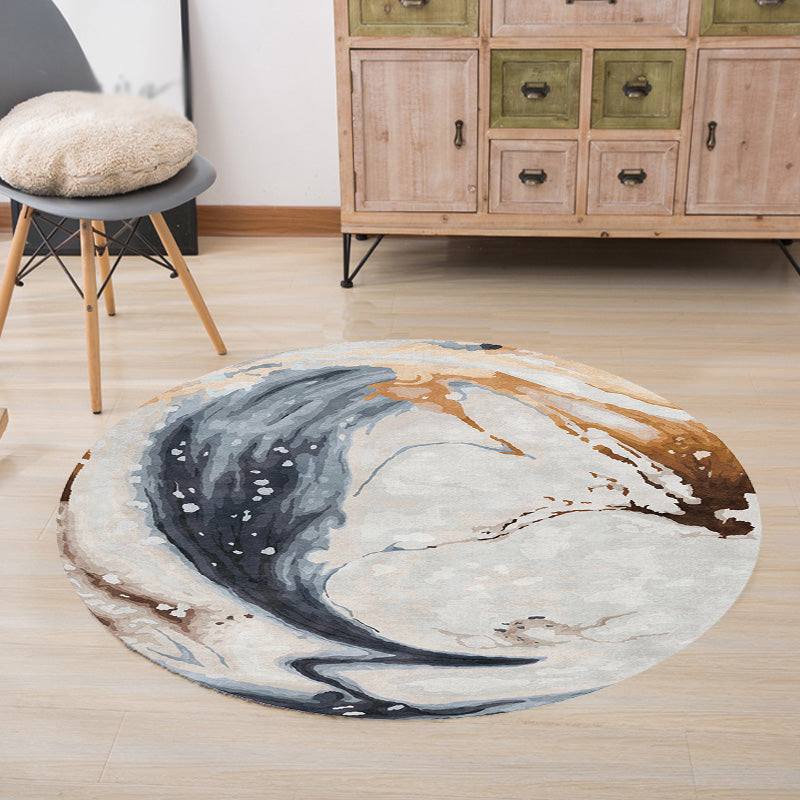 Lisslune | Contemporary watercolour patterned rug with twist stripes Multi-colour polyester rug Non-slip backing Washable Pet-friendly rug for bedroom