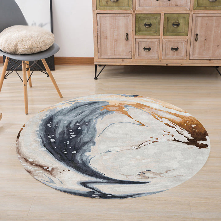 Lisslune | Contemporary watercolour patterned rug with twist stripes Multi-colour polyester rug Non-slip backing Washable Pet-friendly rug for bedroom