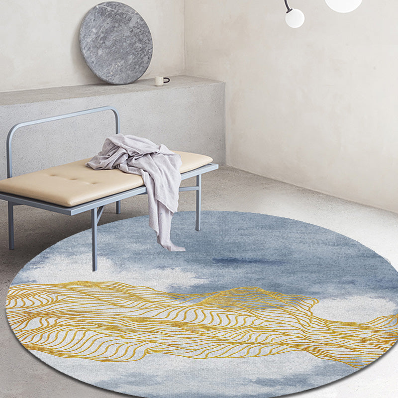 Lisslune | Contemporary watercolour patterned rug with twist stripes Multi-colour polyester rug Non-slip backing Washable Pet-friendly rug for bedroom