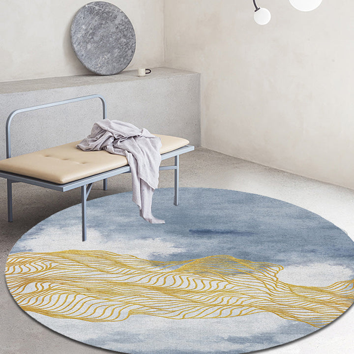 Lisslune | Contemporary watercolour patterned rug with twist stripes Multi-colour polyester rug Non-slip backing Washable Pet-friendly rug for bedroom