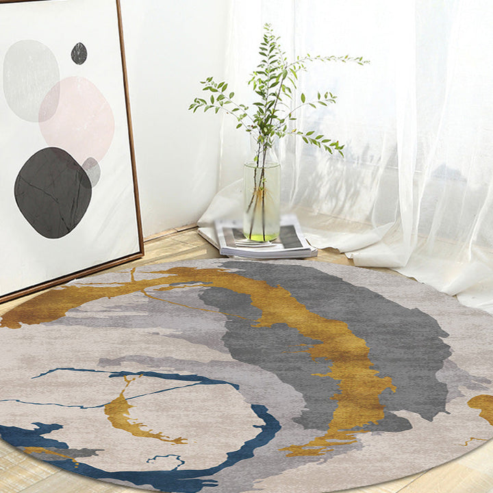 Lisslune | Contemporary watercolour patterned rug with twist stripes Multi-colour polyester rug Non-slip backing Washable Pet-friendly rug for bedroom