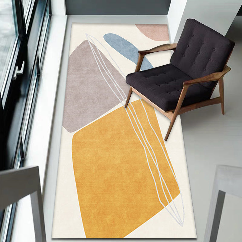 Lisslune | Unique yellow modernist rug Polyester abstract rug washable pet-friendly non-slip rug for the living room