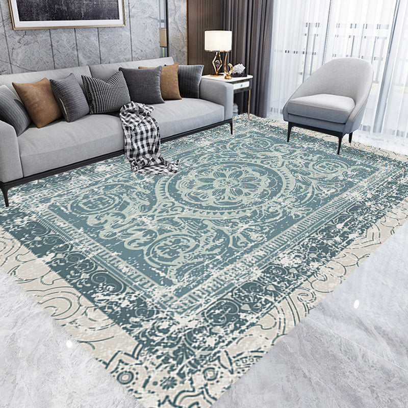 Lisslune | Green Moroccan Carpet Polyester Medallion Pattern Carpet pet friendly washable anti-slip backing Carpet for decoration
