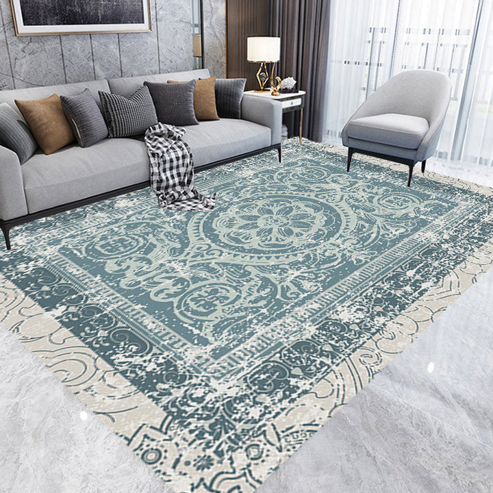Lisslune | Green Moroccan Carpet Polyester Medallion Pattern Carpet pet friendly washable anti-slip backing Carpet for decoration