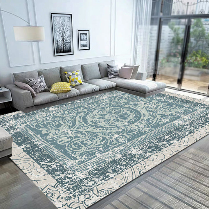 Lisslune | Green Moroccan Carpet Polyester Medallion Pattern Carpet pet friendly washable anti-slip backing Carpet for decoration