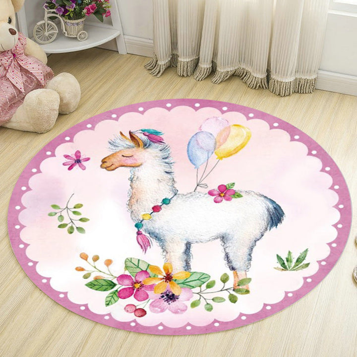 Lisslune | Kids Deer Pattern Carpet with Flowers White and Blue Polyester Carpet Non-Slip Backing Washable Pet-Friendly Carpet for the Bedroom
