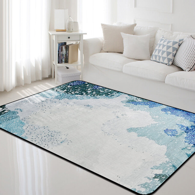 Lisslune | Simple Abstract Rug Blue and Green Polyester Rug Washable Pet-Friendly Non-Slip Area Rug for Living Room