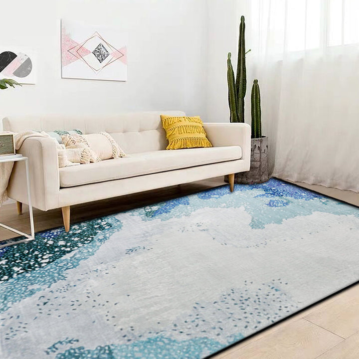 Lisslune | Simple Abstract Rug Blue and Green Polyester Rug Washable Pet-Friendly Non-Slip Area Rug for Living Room