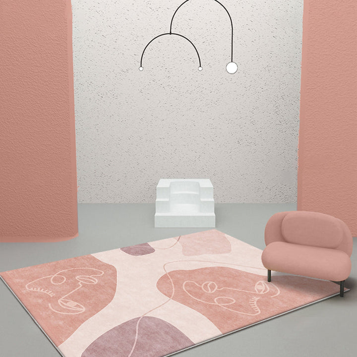 Lisslune | Modernist Abstract Rug Pink Polyester Rug Non-Slip Back Washable Pet-Friendly Rug for Home