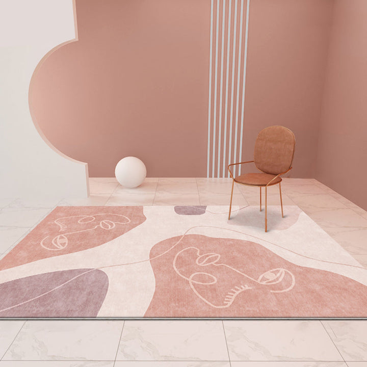 Lisslune | Modernist Abstract Rug Pink Polyester Rug Non-Slip Back Washable Pet-Friendly Rug for Home