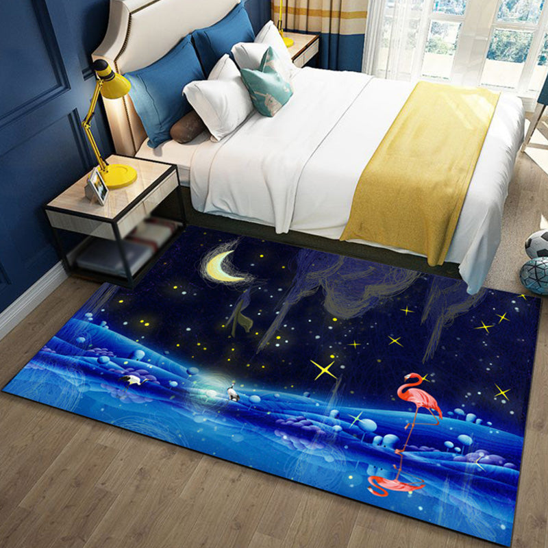 Lisslune | Children's Ocean Pattern Rug with Fish Blue Polyester Rug Non-Slip Back Washable Pet-Friendly Rug for the Bedroom