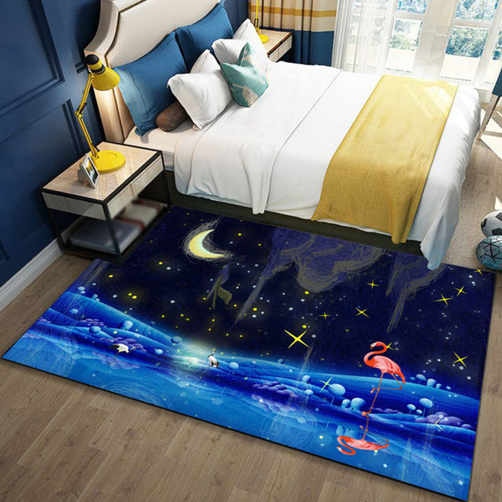 Lisslune | Children's Ocean Pattern Rug with Fish Blue Polyester Rug Non-Slip Back Washable Pet-Friendly Rug for the Bedroom