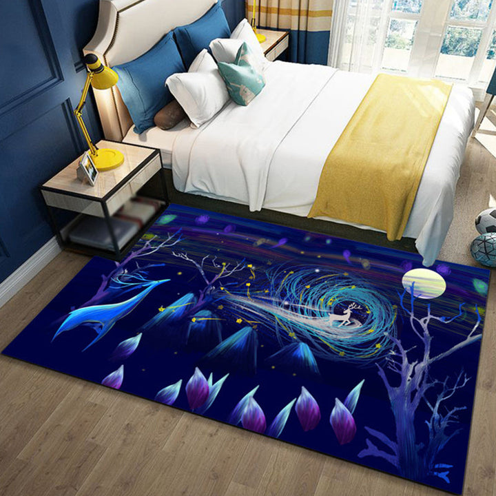 Lisslune | Children's Ocean Pattern Rug with Fish Blue Polyester Rug Non-Slip Back Washable Pet-Friendly Rug for the Bedroom